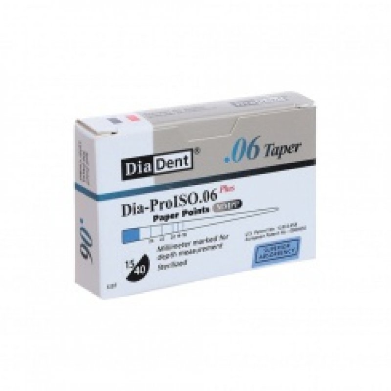 Papírové čepy Dia-Pro - 0,6%, 25mm, sterilní (100ks/bal, kalibrované)