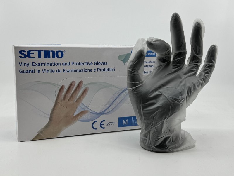 Jednorázové ochranné vinylové rukavice SETINO - transp., PF/TXT (100ks/bal)