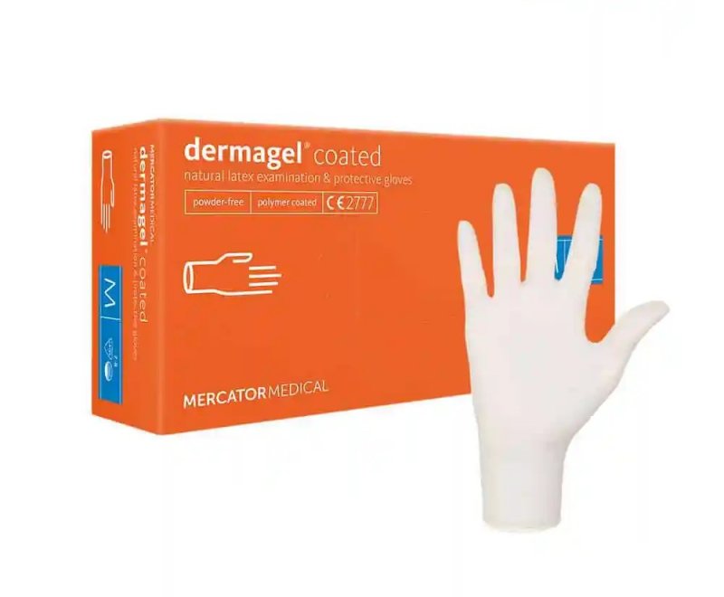 Jednorázové ochranné latexové rukavice MERCATOR dermagel® coated (100ks)