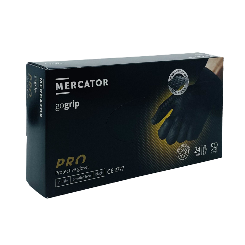 Jednorázové ochranné nitrilové rukavice MERCATOR® GOgrip black (50 ks/balení)