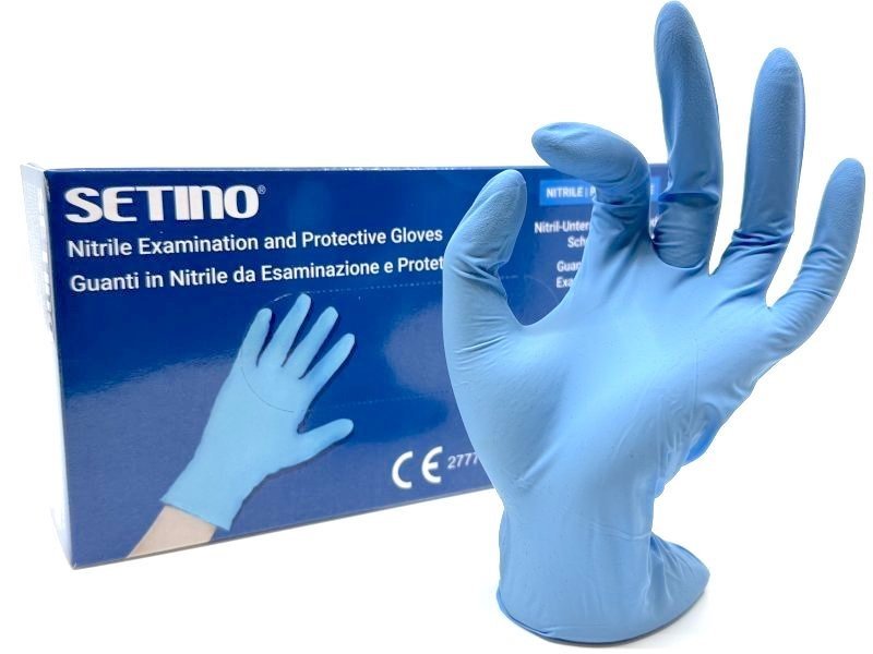 Jednorázové ochranné nitrilové rukavice SETINO - modré, PF/TXT (100ks/bal)