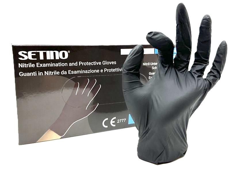 Jednorázové ochranné nitrilové rukavice SETINO - černé, PF/TXT (100ks/bal)