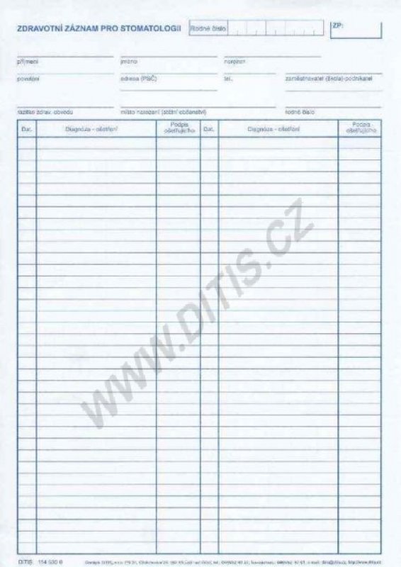Zdravotní záznam pro stomatologii DITIS