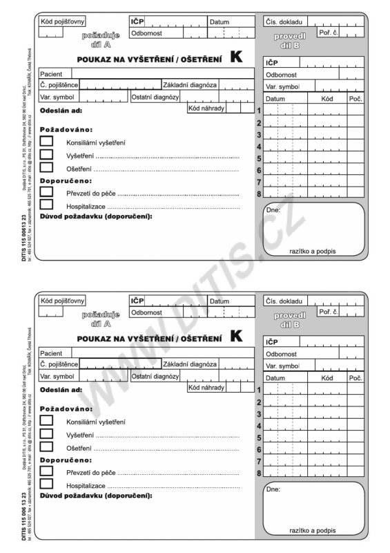 Poukaz na vyš./ošetř. K DITIS (100ks) A5